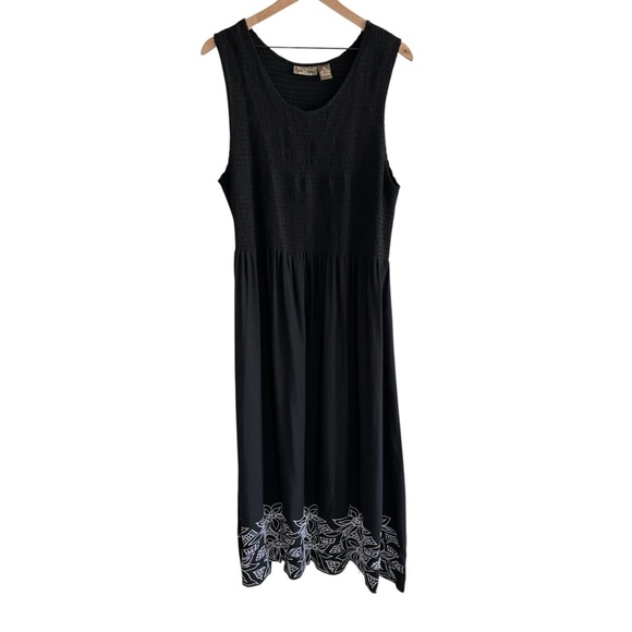 Smocked Floral Embroidered Maxi Sundress 2X Sleeveless Cottagecore Boho Peasant - Picture 1 of 16